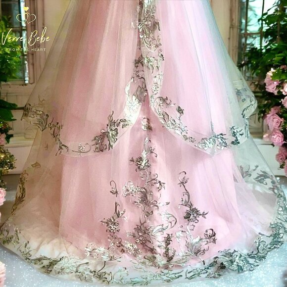 New Girls Pink Cinderella Gown with Silver Trim - Picture 4 of 5